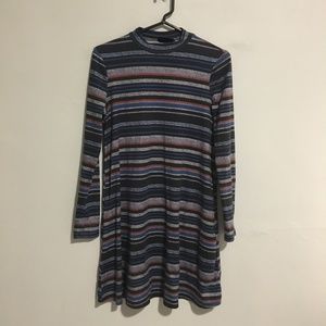 Navy Jersey Swing Dress with Stripes